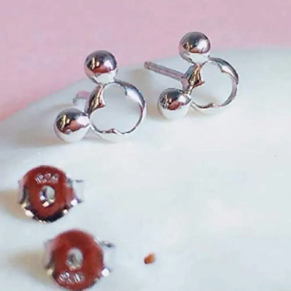 .925 Sterling Silver Cut Out Style Mickey Mouse Post Back Stud Earrings